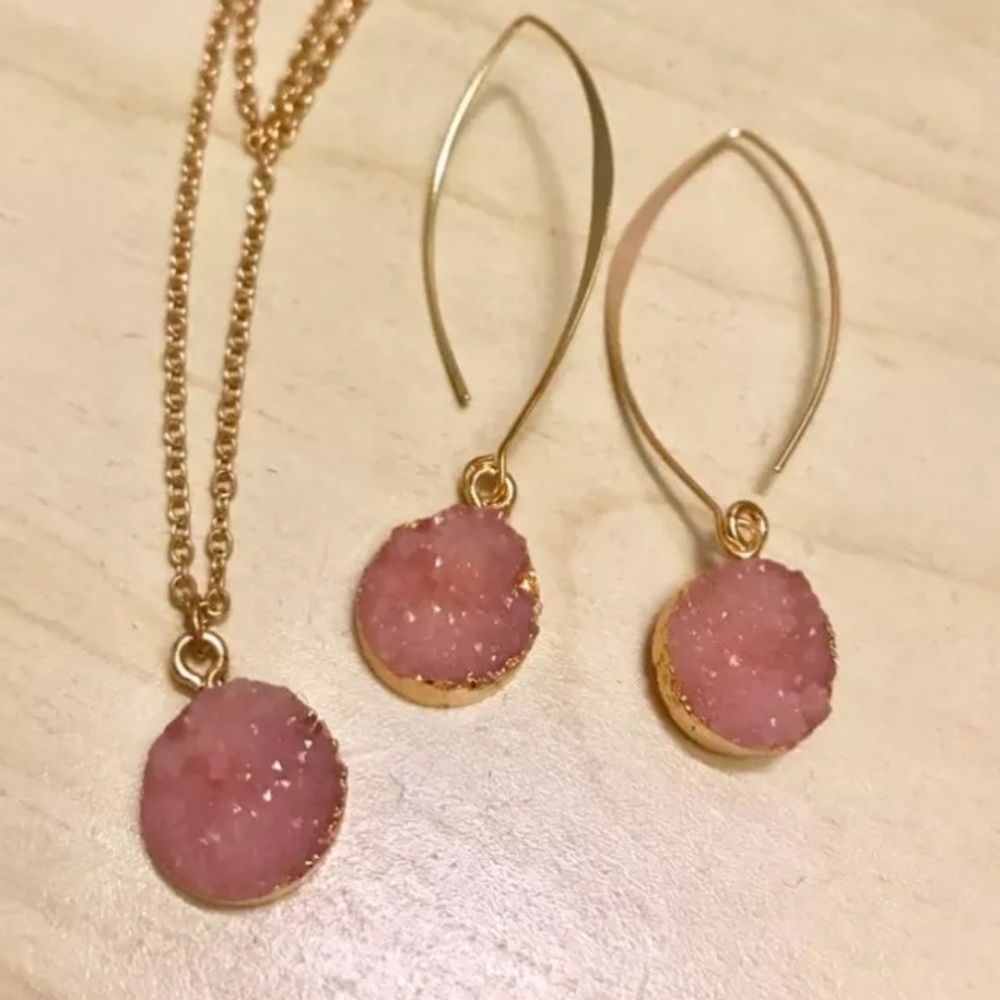 Round Druzy Earrings and Necklaces Set